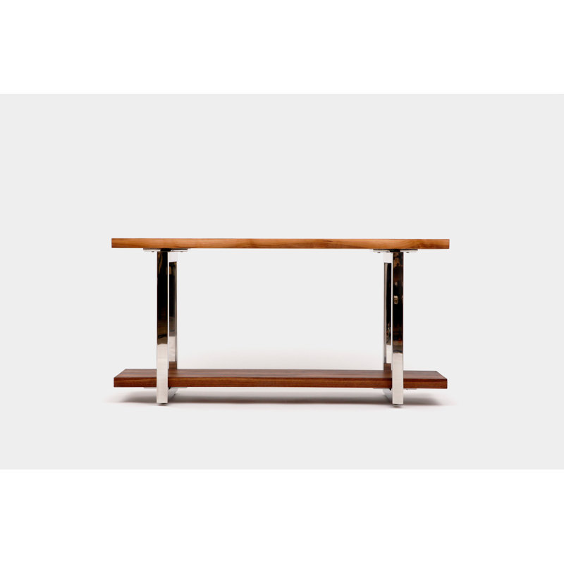 Gax Solid Wood Console Table, 30" H x 84" W x 18" D, Polished Stainless Steel