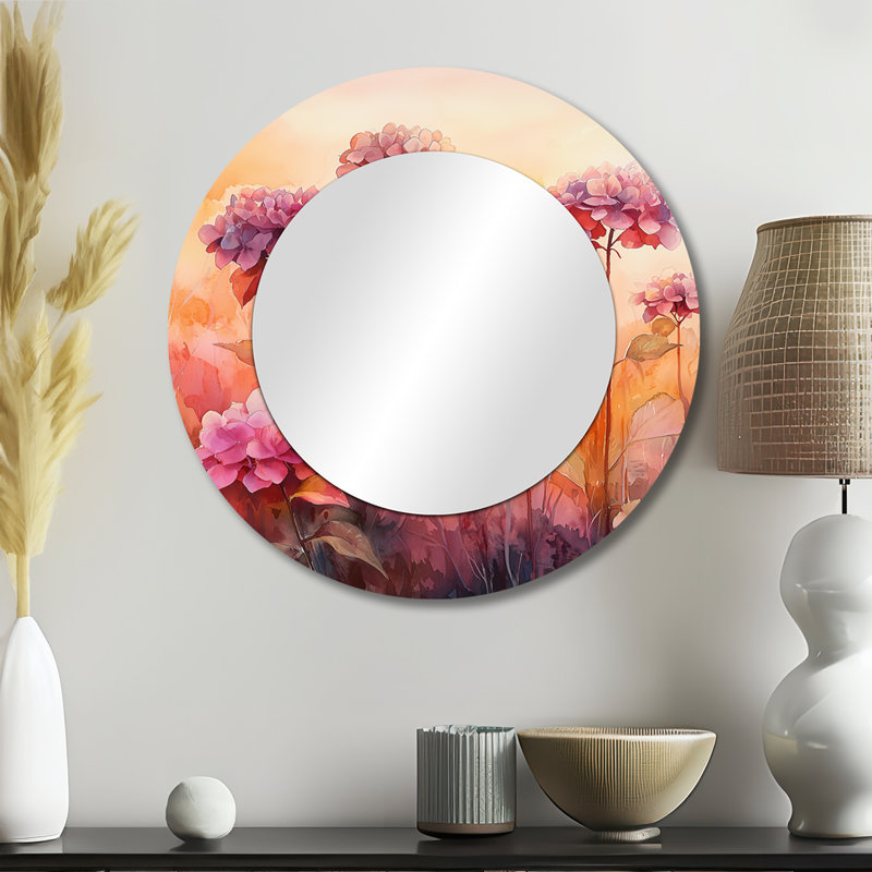 Hydrangea Field At Sunset I - Floral Decorative Mirror Wall Art - Printed On Metal, 23" x 23"