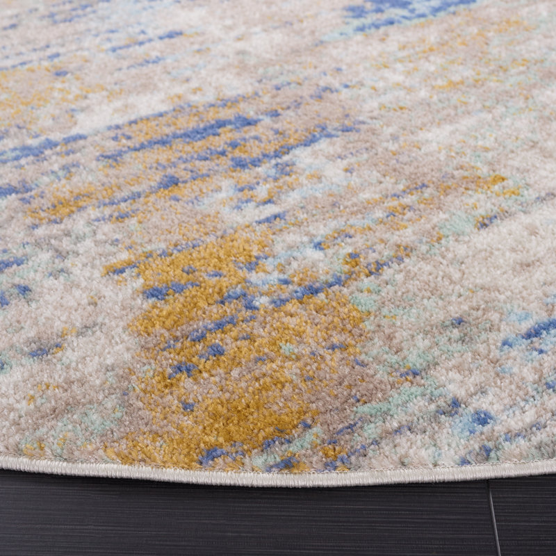 Tapis Strasser 504 en beige / bleu-vert, Rond 6 pi 7 po