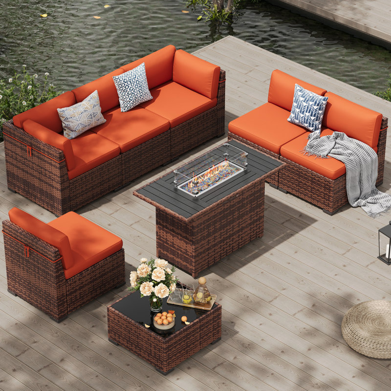 Ensemble de conversation d'extérieur pour 6 personnes avec coussins Cawanna, Oui, Orange