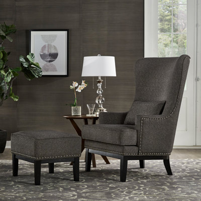 Fauteuil à oreilles et repose-pieds en lin Caistance 77,47 cm de large