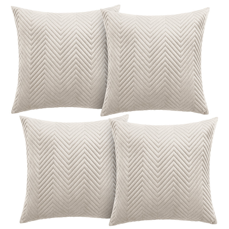 Aspire Homeware Embossed Square Velvet Cushion Cover, Pack of 4, Beige