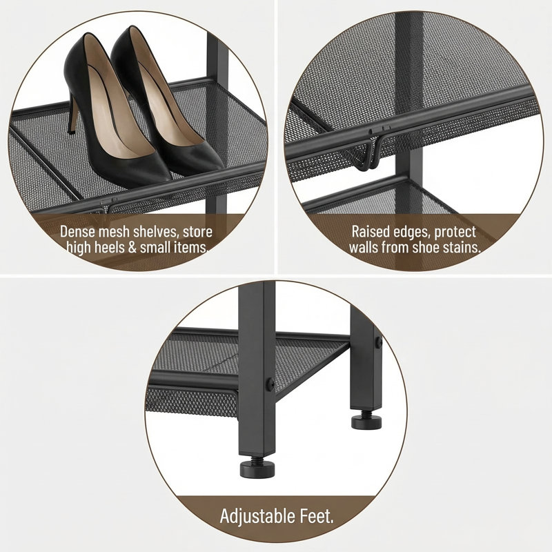 5 Tier 20 Pais Shoe Rack 29.8"W Organizer with Storage Shelves, Honey Brown/Black, 37" H x 29.8" W x 11.4" D