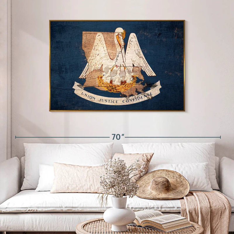 Pélican de Louisiane, 46 po x 31 po, Cadre flottant doré
