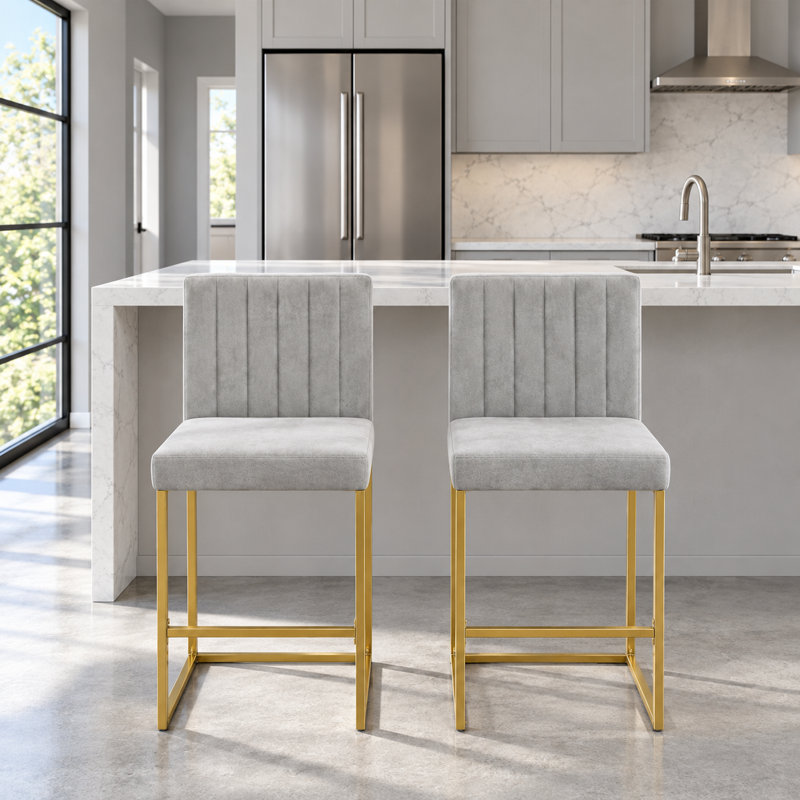 Ensemble de 2 tabourets de bar de hauteur comptoir avec coussin en velours et dossier ergonomique, chaises de bar modernes rembourrées avec pieds en métal robustes