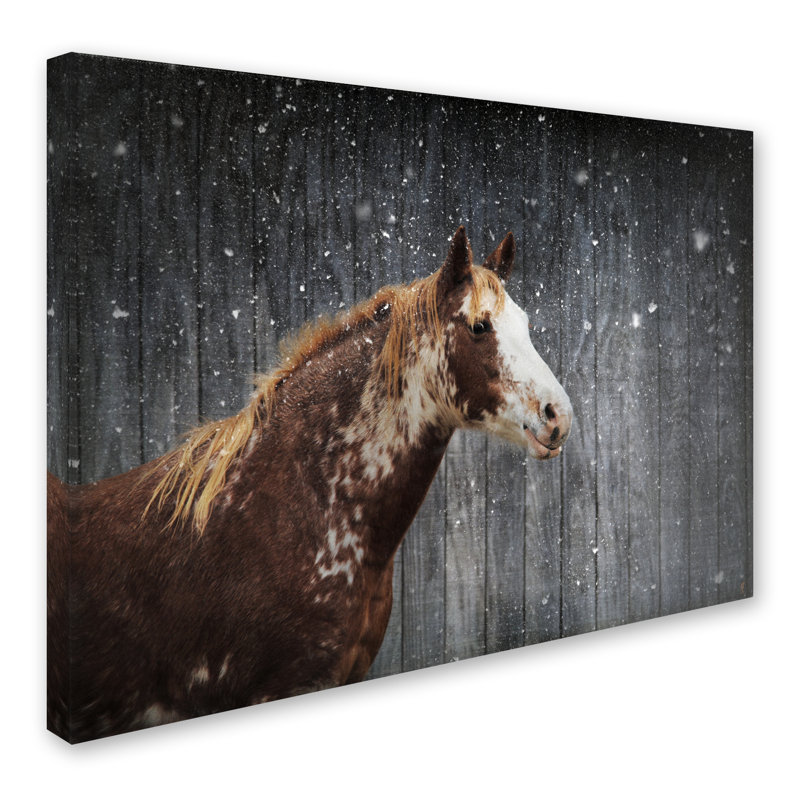 «Winters arrivée cheval» de Vidur, impression sur toile tendue, H 14 po x l 19 po