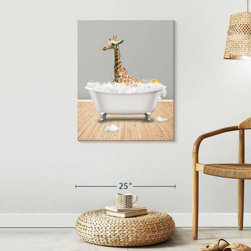 Impression sur toile, girafe et baignoire, H 30 po x l 24 po x P 1,25 po