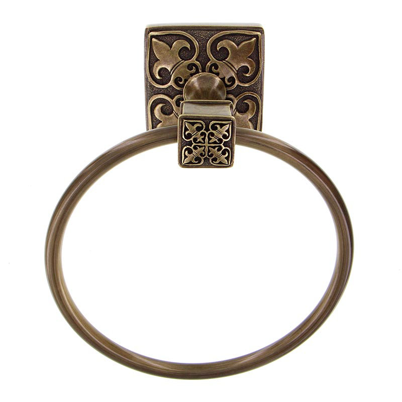 Fleur de Lis Towel Ring, Antique Brass