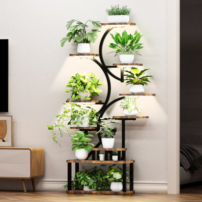 Indoor Plant Stand 9 With Grow Lights, Multiple Lighting Options, Heavy-Duty Iron Frame, Great For Enthusiasts 63.6" Tall Ample Display Space