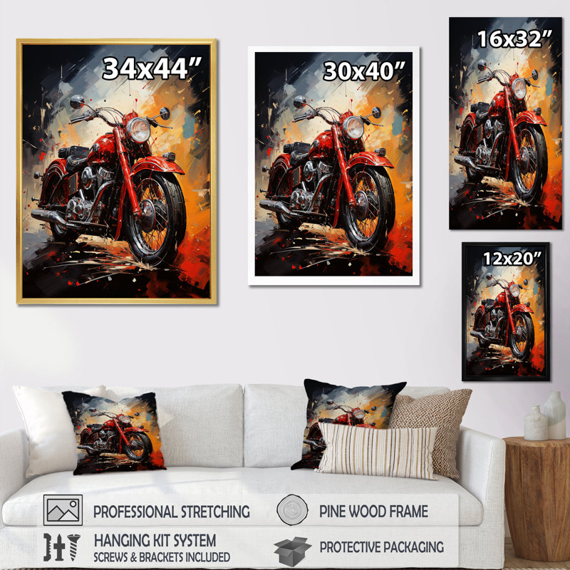 Crimson Thunder Red Dirt Bike I, Cadre doré simple, H 44 po x l 34 po x P 1,5 po