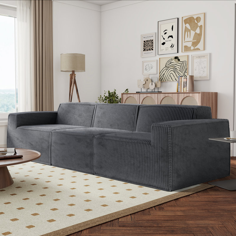 Winkler 112.5" Chenille Modular Sofa With High-Density Foam, Gray