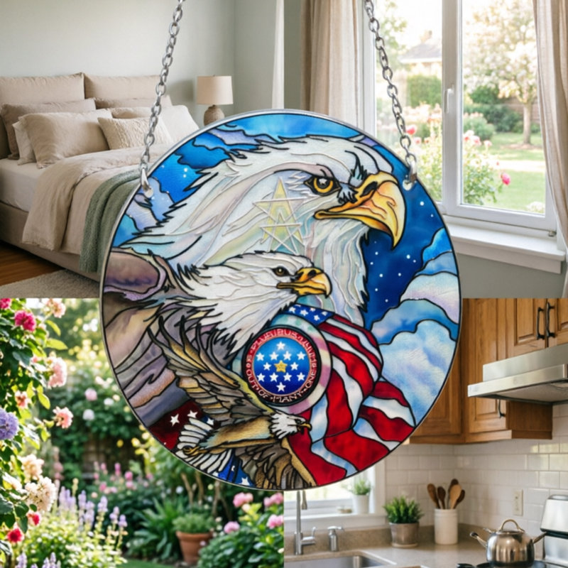 Décoration de fenêtre vitrail 6 "American Eagle Patriotic