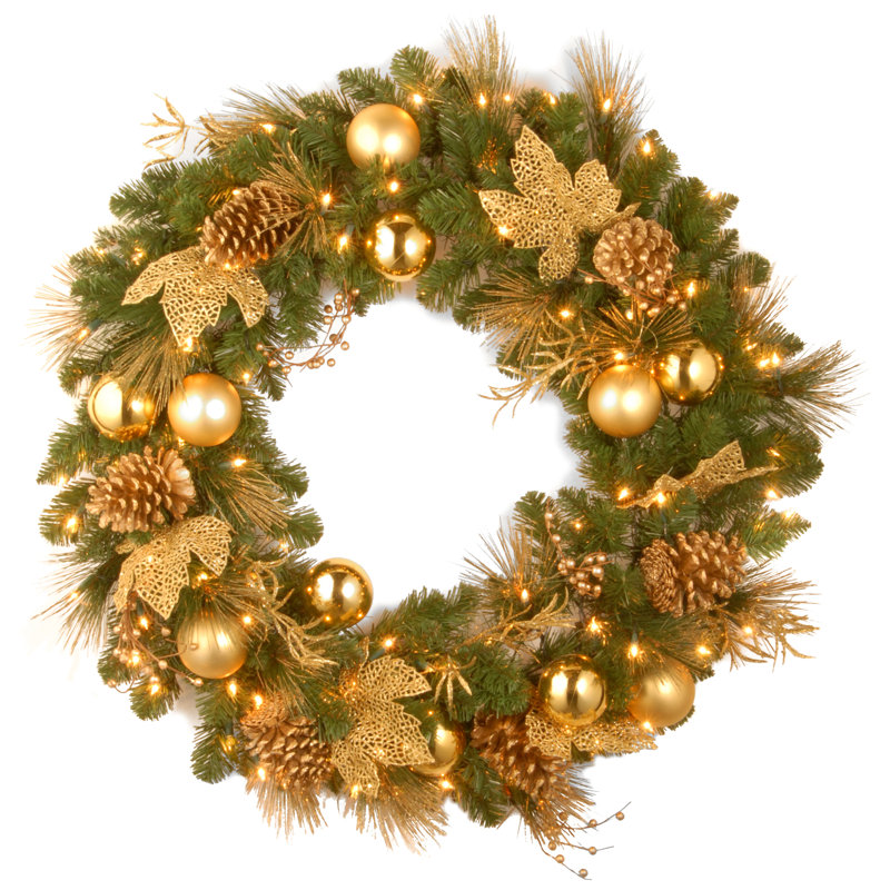 National Tree Company Decorative Elegance Spruce Wreath with Battery Operated Lights, 36" H x 36" W x 6" D