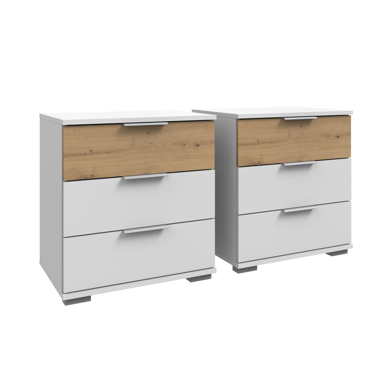 Theresa 52cm W Manufactured Wood Bedside Table, White/Artisan Oak