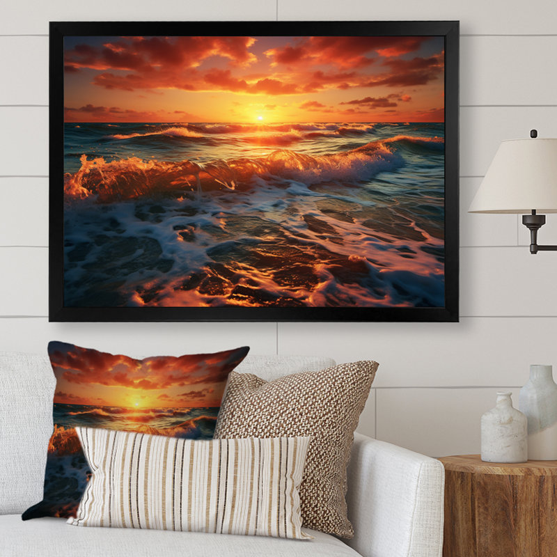 Pêche, lever de soleil, océan, horizon II, Cadre photo noir, H 24 po x l 32 po x P 1 po