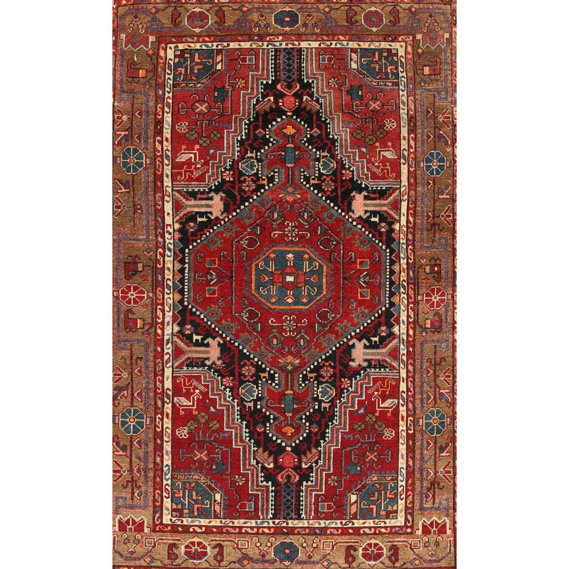 Tapis traditionnel rouge / bleu, Rectangle 5 pi x 7 pi