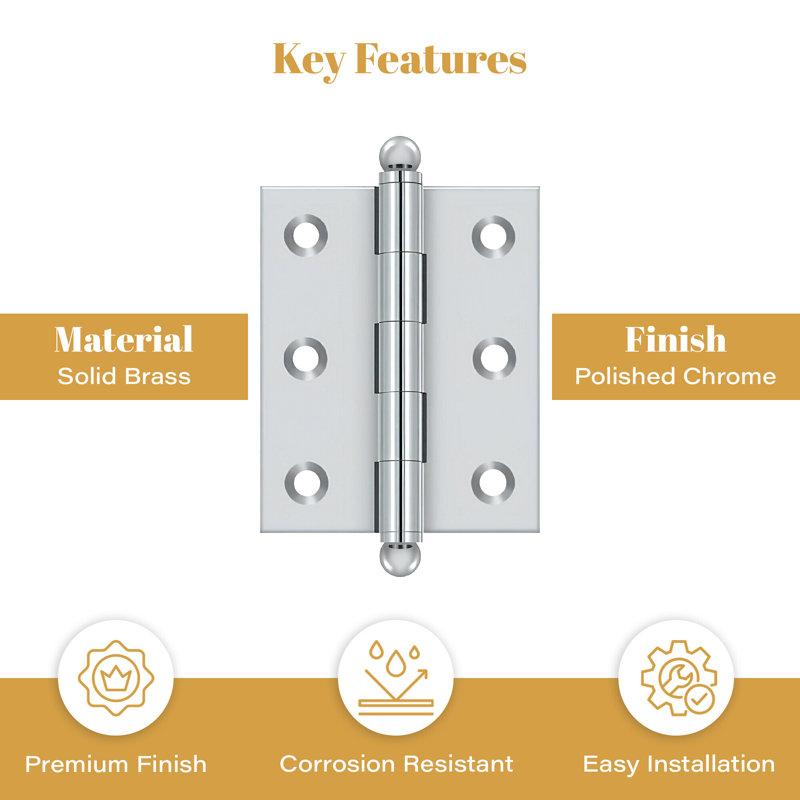 2.5'' x 2'' Butt Bearing Hinge, Polished Chrome