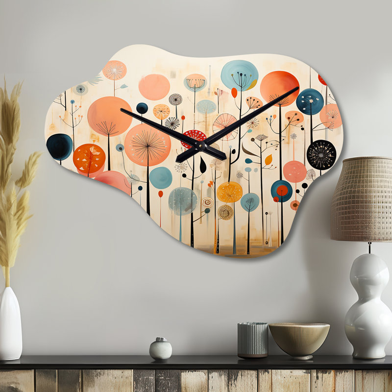 Papier peint coloré fantaisiste Mid Century - horloge murale asymétrique moderne en métal, horloge murale nuage, Petit