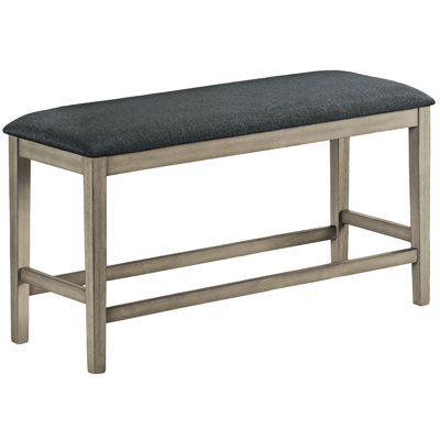 Banc rembourré 42 po rectangulaire en bois pour la salle à manger ou la cuisine, design transitionnel, tissu noir, ton gris antique, facile à installer avec siège rembourré et espaces de cuisine, motif de couleur,