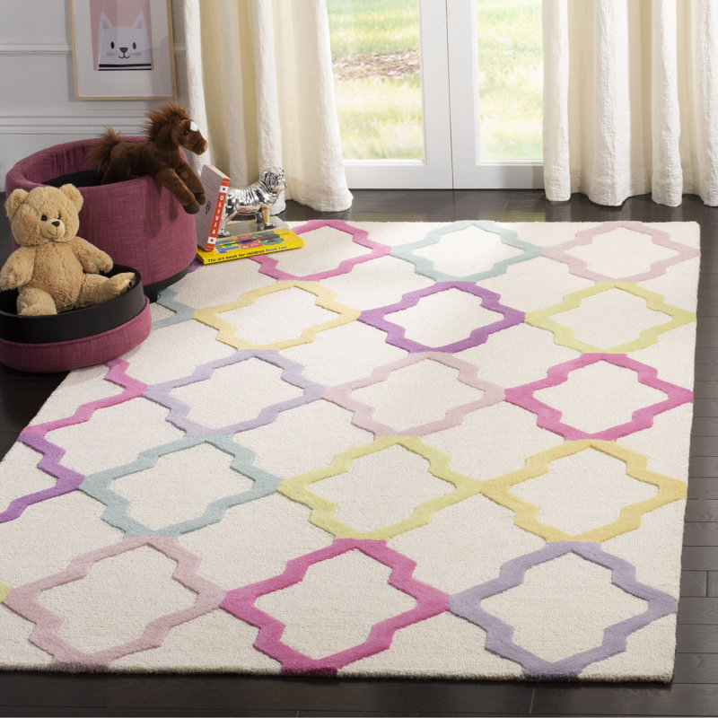 Tapis en laine indienne touffeté à la main pour enfants Thomaston, Rectangle 6 pi x 9 pi