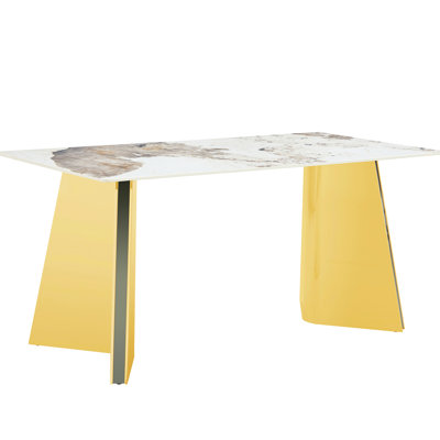 63"x31.5"x30" Dining Table With Stainless Steel Gold Butterfly Legs - High Texture For Home Golden Fine Craftsmanship & Style