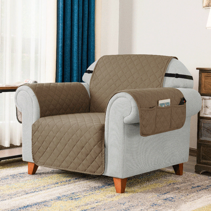 Housse réversible pour fauteuil à coussins carrés / rectangulaires, Microfibre / microsuède kaki, H 76 po x l 92 po x P 22 po