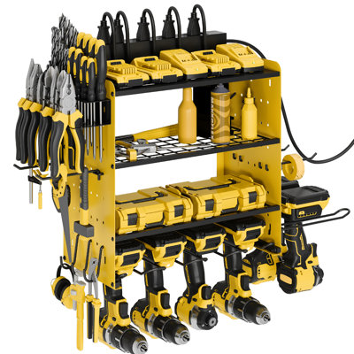 Sttoraboks Modular Power Tool Organizer with Charging Station, Wall Mount Garage 4 Drill Shelf Rack