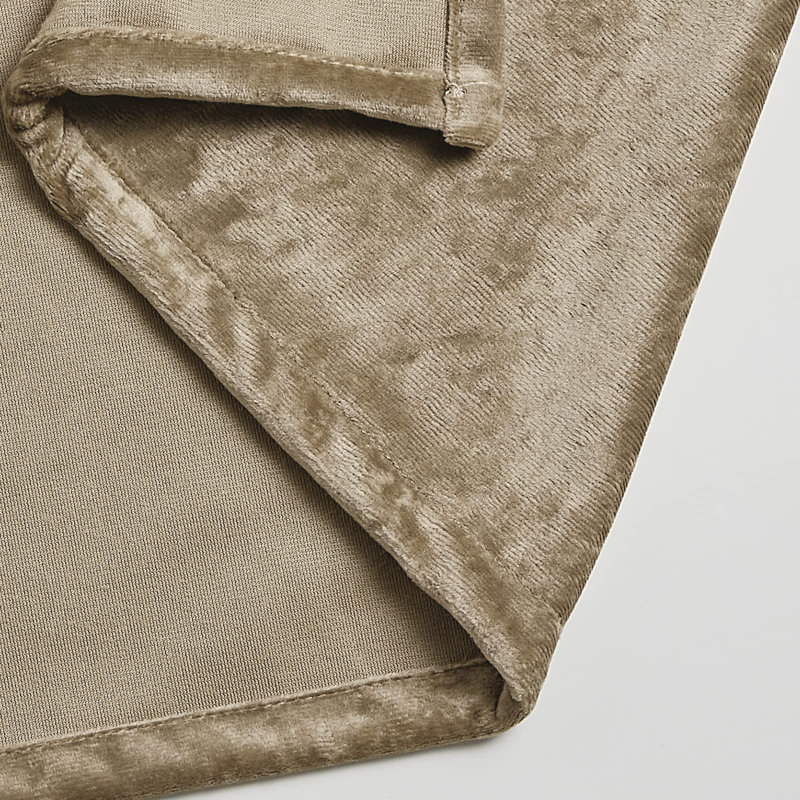 Khaki Distressed Velvet Shower Curtain with Silver Hooks