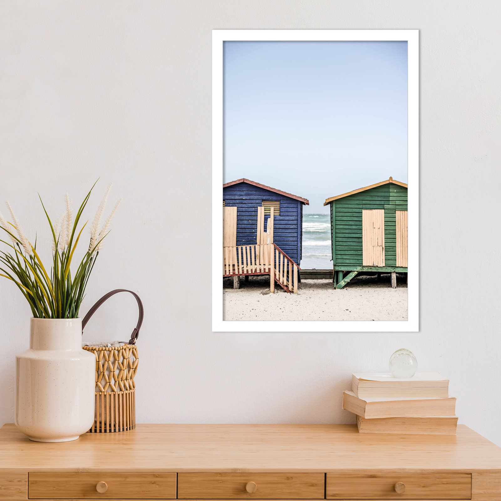 Popplewell "Blue and Green Huts" Print, White, 21" H x 15" W