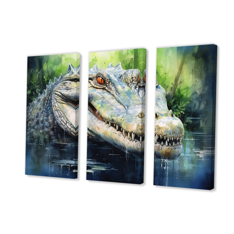 Majestic Crocs sur toile, reproduction de 3 pièces, H 28 po x l 36 po x P 1 po