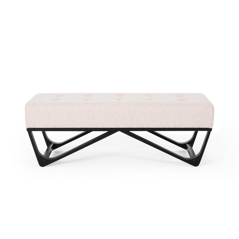 Rectangular Faux Wood With Button- Seat And Chic Style Contemporary Waffled Stitch Cover Geometric Leg Frame