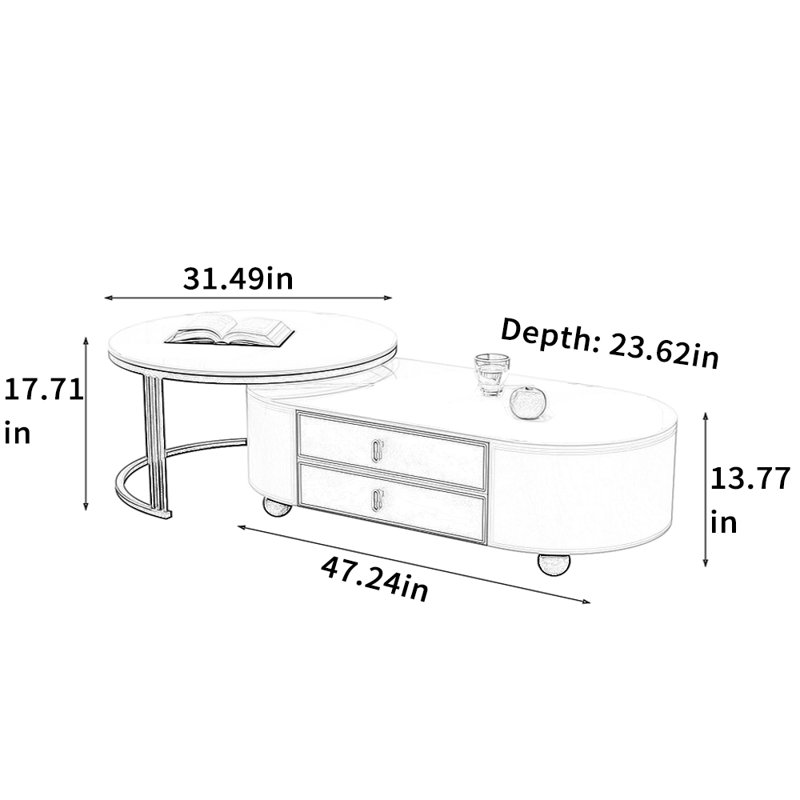 Table basse Modern, Gris / transparent, H 13,77 po x L 47,24 po x l 23,62 po