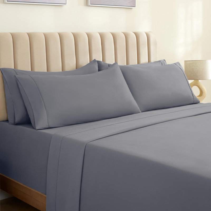 Luxclub 4 PC Light Gray King Silky Soft Cooling Extra Deep Pocket Performance Sheet Set, King Sheet Set with 4 Pillowcases