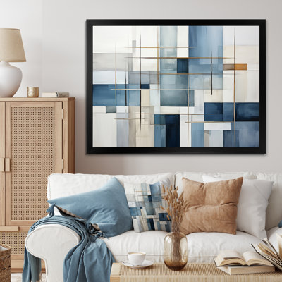 Jakier Blue Grey Line Art Abstract Geometrics I On Canvas Print