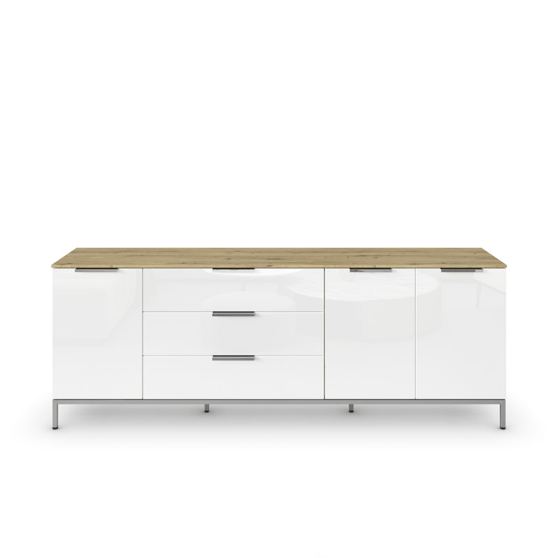 Flipp 3 Drawer 200Cm W Combo Dresser, Artisan Oak/White Glass/Chrome