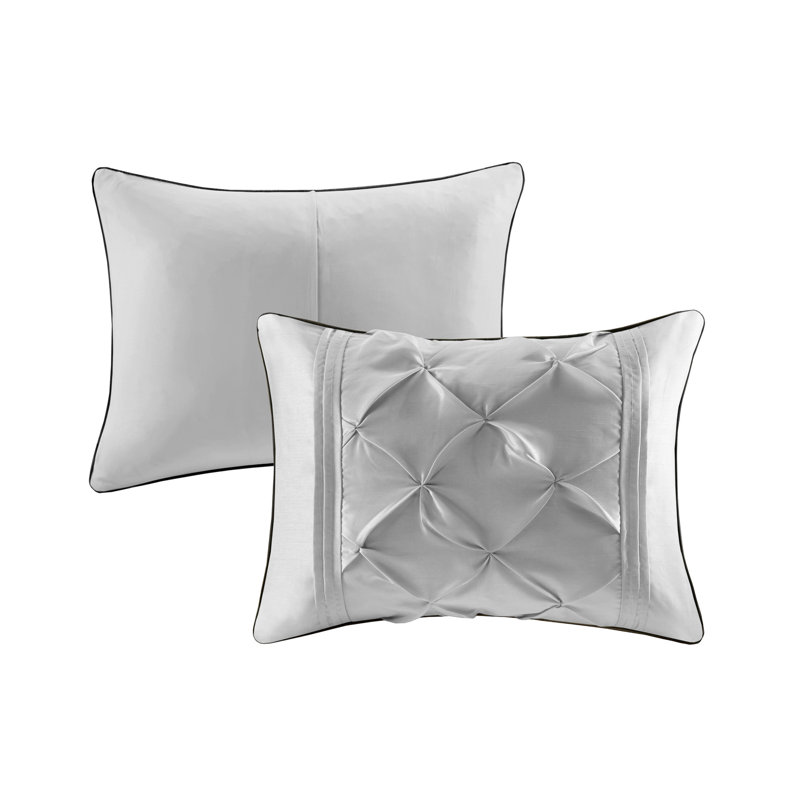 Laurel 7 Piece Tufted Comforter Set, Queen Comforter + 1 Bed Skirt + 2 Shams + 3 Decora, Gray