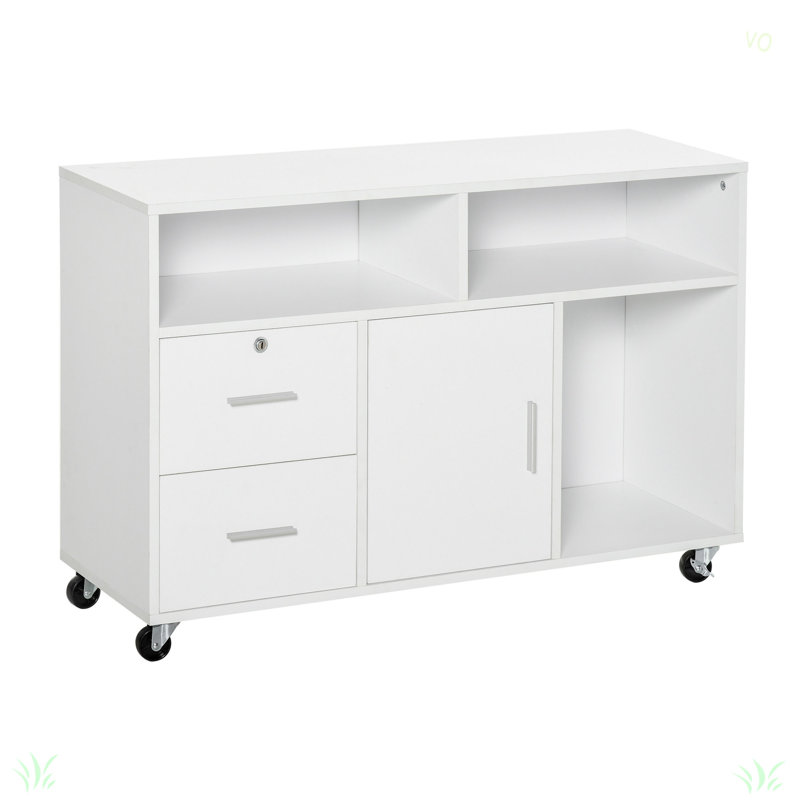 Printer Stand Home Office Mobile Cabinet Organizer Desktop With Caster Wheels, 2 Locking Breaks And Drawer