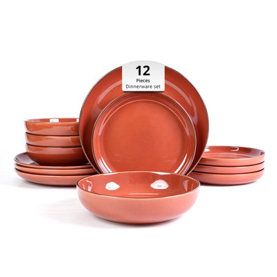 HomeVSS Euro-Nordic Shiny Glaze with Speckle Effect 12-Piece Stoneware Plate and Bowl Set, Service for 4