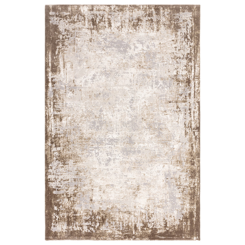 Abrienne Soft Shiny Border Beige Rug, Rectangle 160 x 230cm