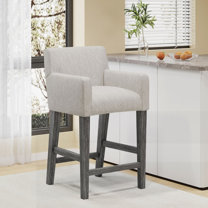 Tabouret de comptoir rembourré de 26 po, Gris clair / gris, 1