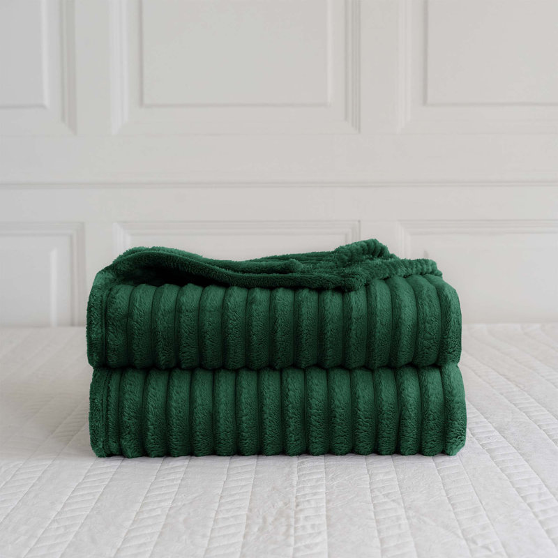 Rehana Snug Soft Chunky Ribbed Cord Plush Throw Blanket, W200 x L240cm, Emerald