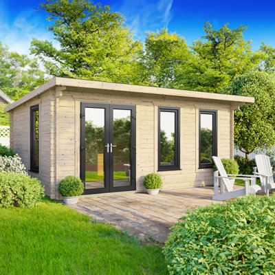 Powersheds 18 x 10ft Pent Log Cabin, Doors to the Left - 44mm