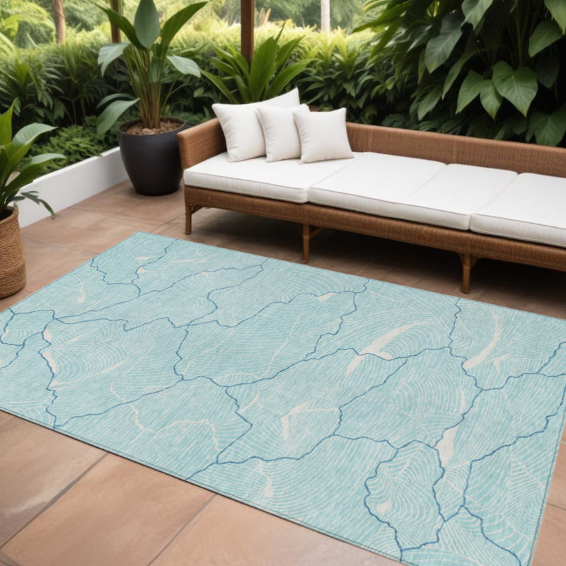 Tapis intérieur lavable abstrait 8 pi x 10 pi Aqua