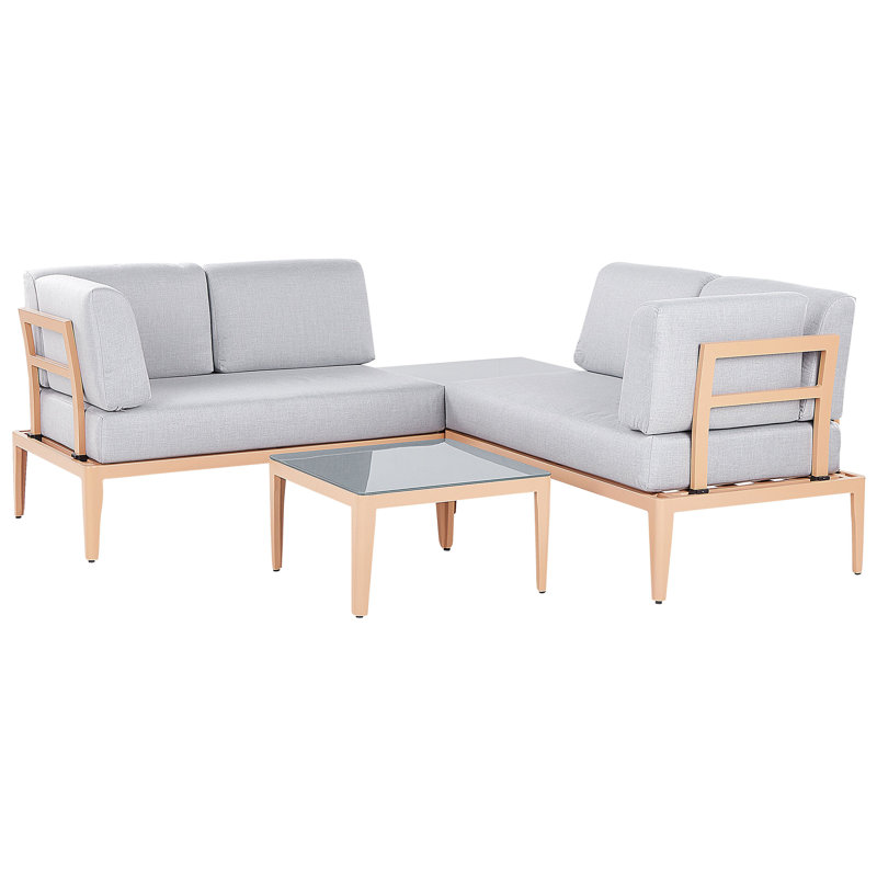 Inbar Metal 6 - Person Seating Group with Cushions, Light Grey, Light Brown