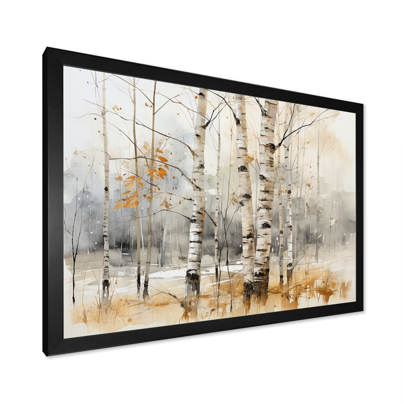 «Winter Birch Wood Forest I - Tree Birch», art mural, H 24 po x l 32 po x P 1 po, Cadre d'angle fermé noir