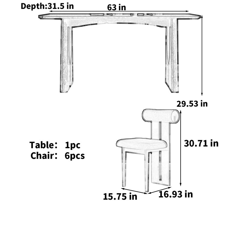 Solid wood french style rectangular dining table, 29.53"H x 63"L x 31.5"W