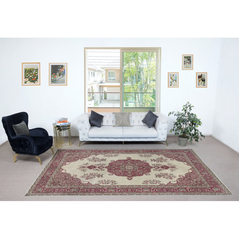 Tapis rétro fait à la main Oushak pour décor champêtre, campagnard et rustique
