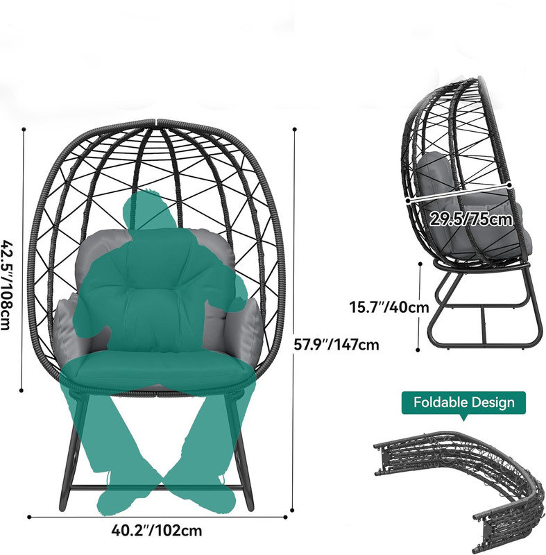 Fauteuil à œufs 1 personne avec support Corday, Gris