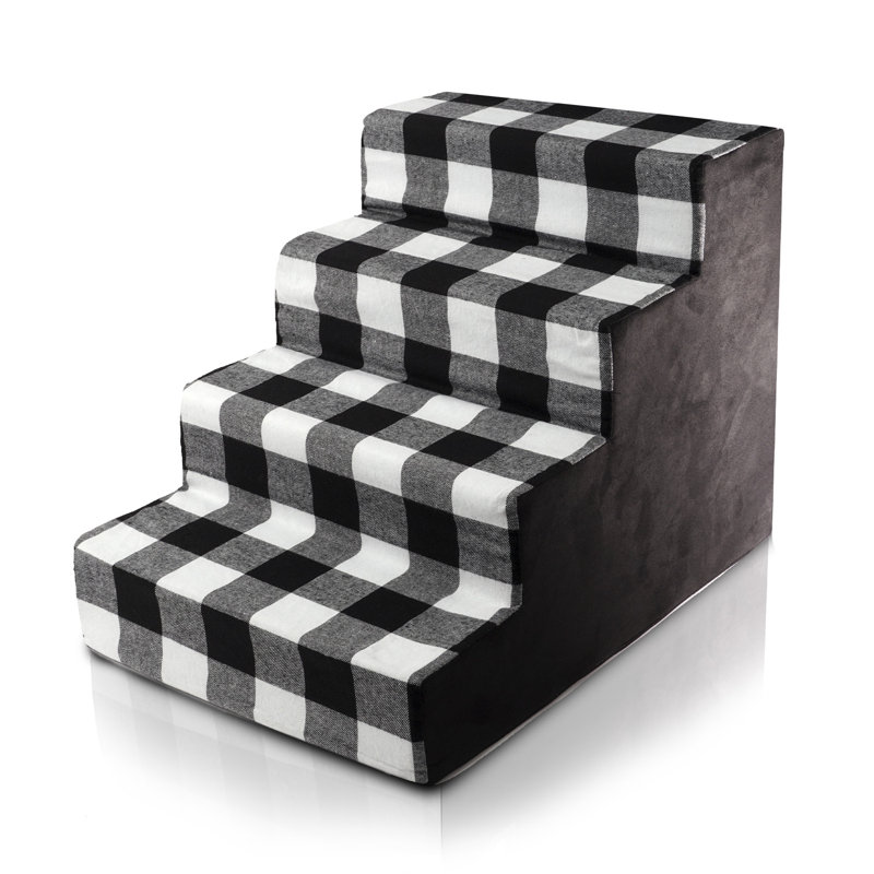 Black and White Plaid High-Density Foam Pet Stairs
