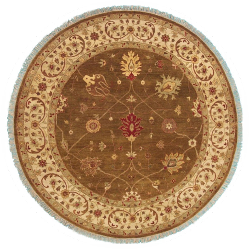 Tapis noué la vert/beige 10' à la main one-of-kind Delores
